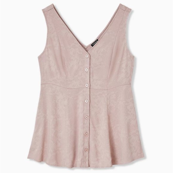 torrid Tops - Taupe Jacquard Button Front Fit Flare Peplum Tank